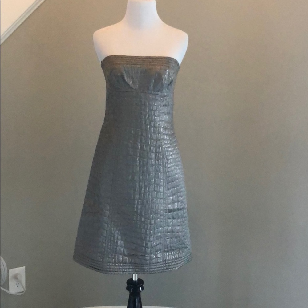 Trina Turk s 2 gray metallic strapless dress